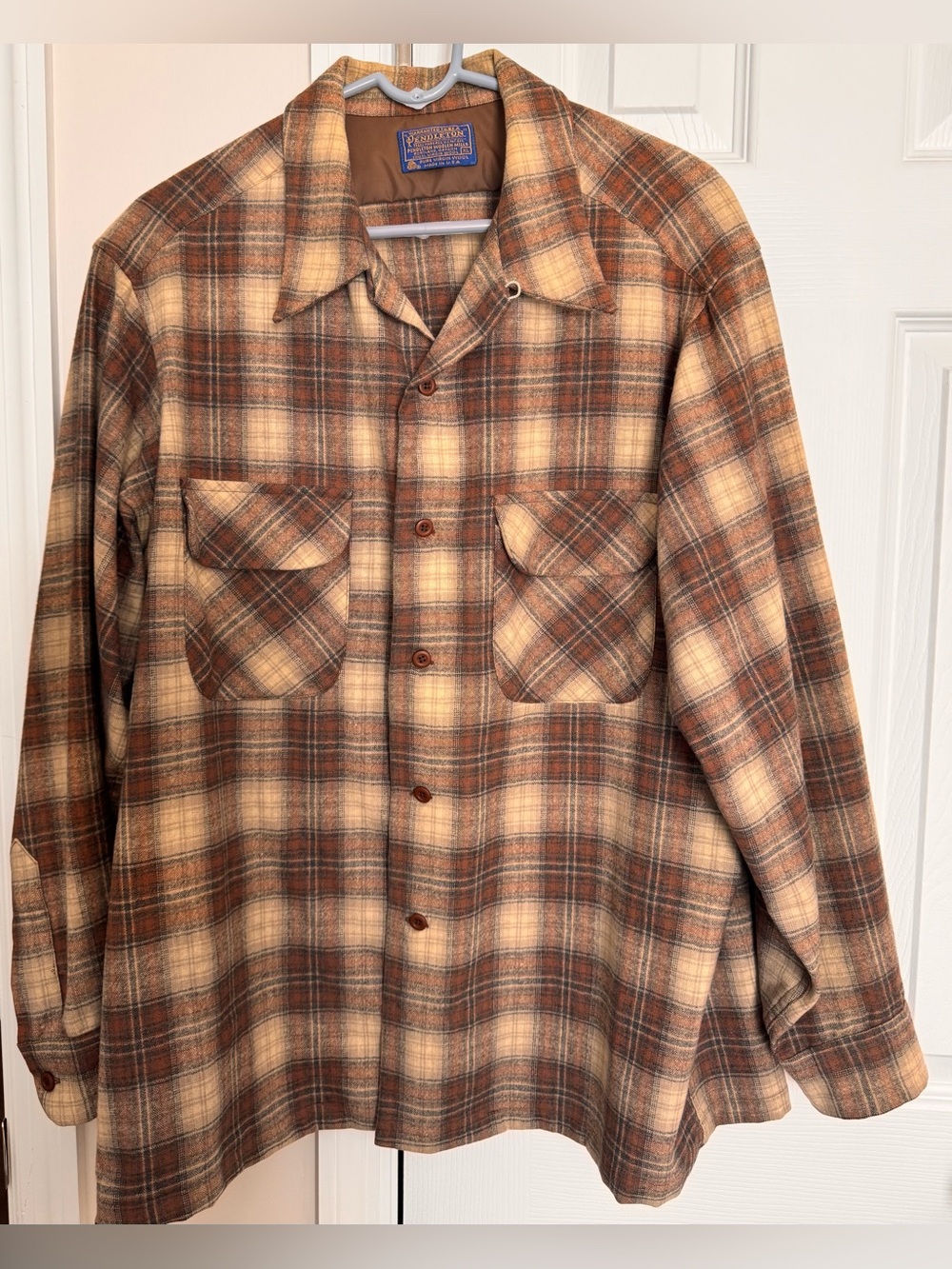 Pendleton Plaid Wool  in Orange, Brown & Cream